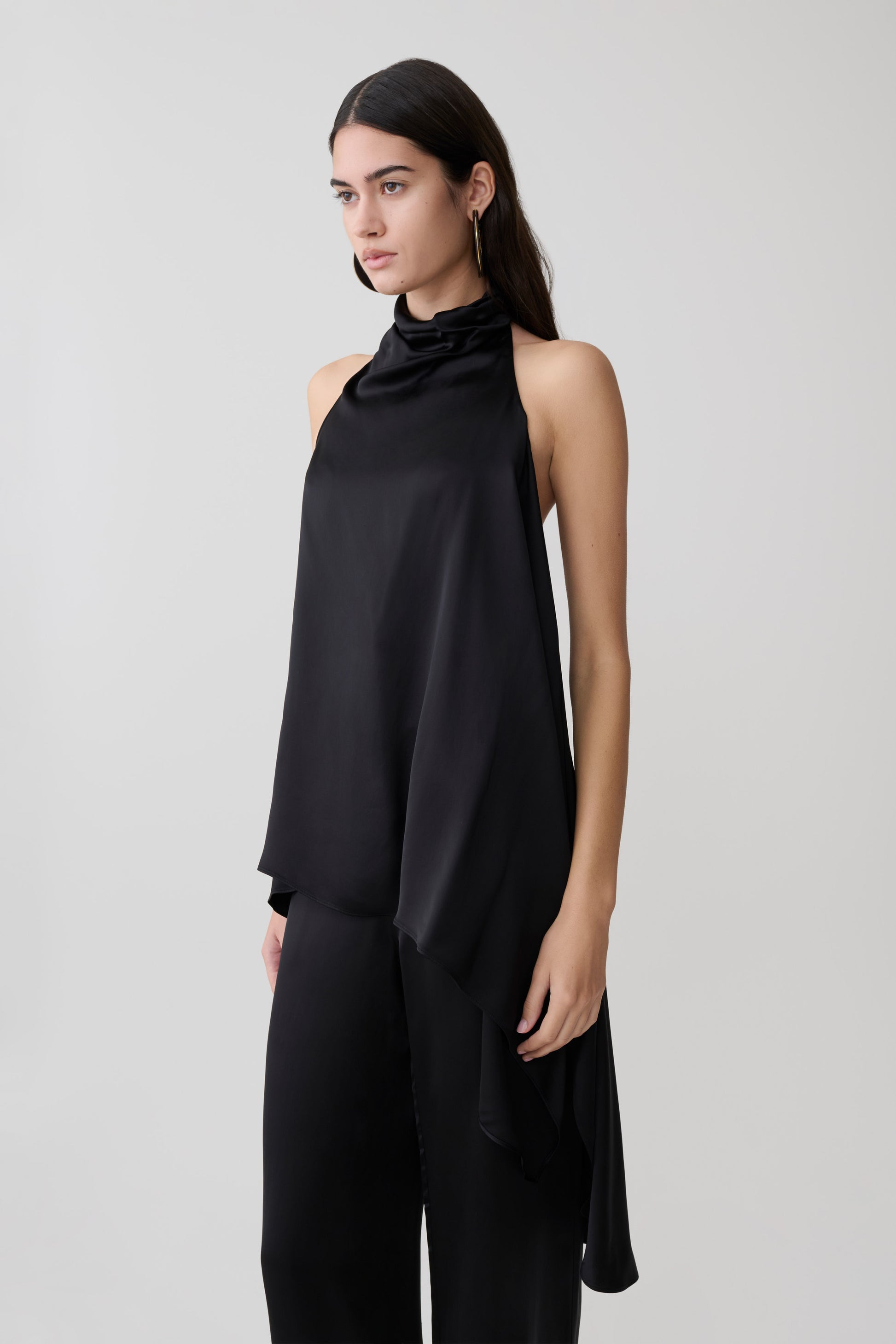 Sydney Asymmetrical Satin Halter Top - Black #4