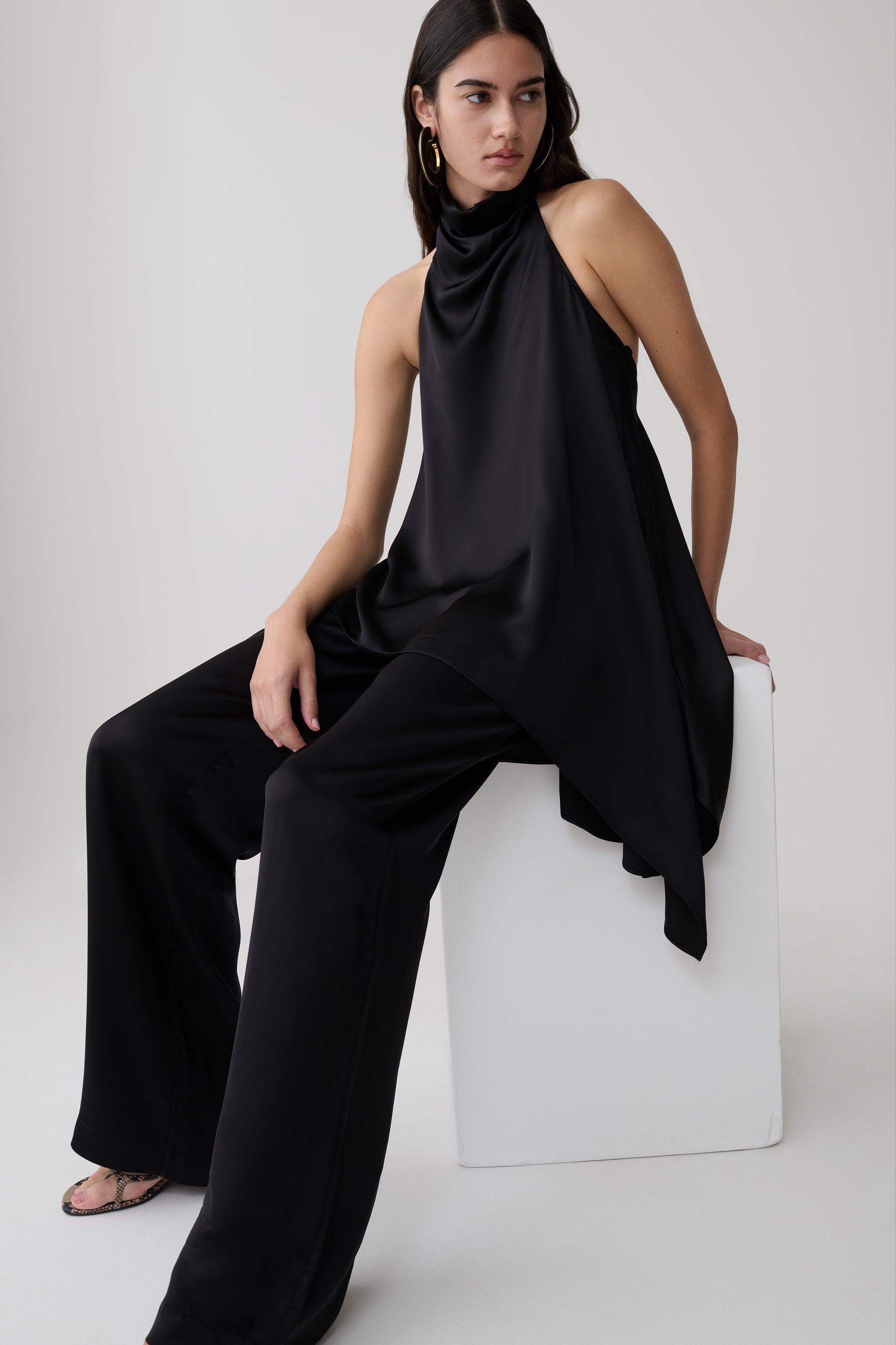 Sydney Straight Leg Satin Pants - Black #7