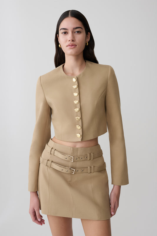Marielle Button Up Cropped Jacket - Taupe