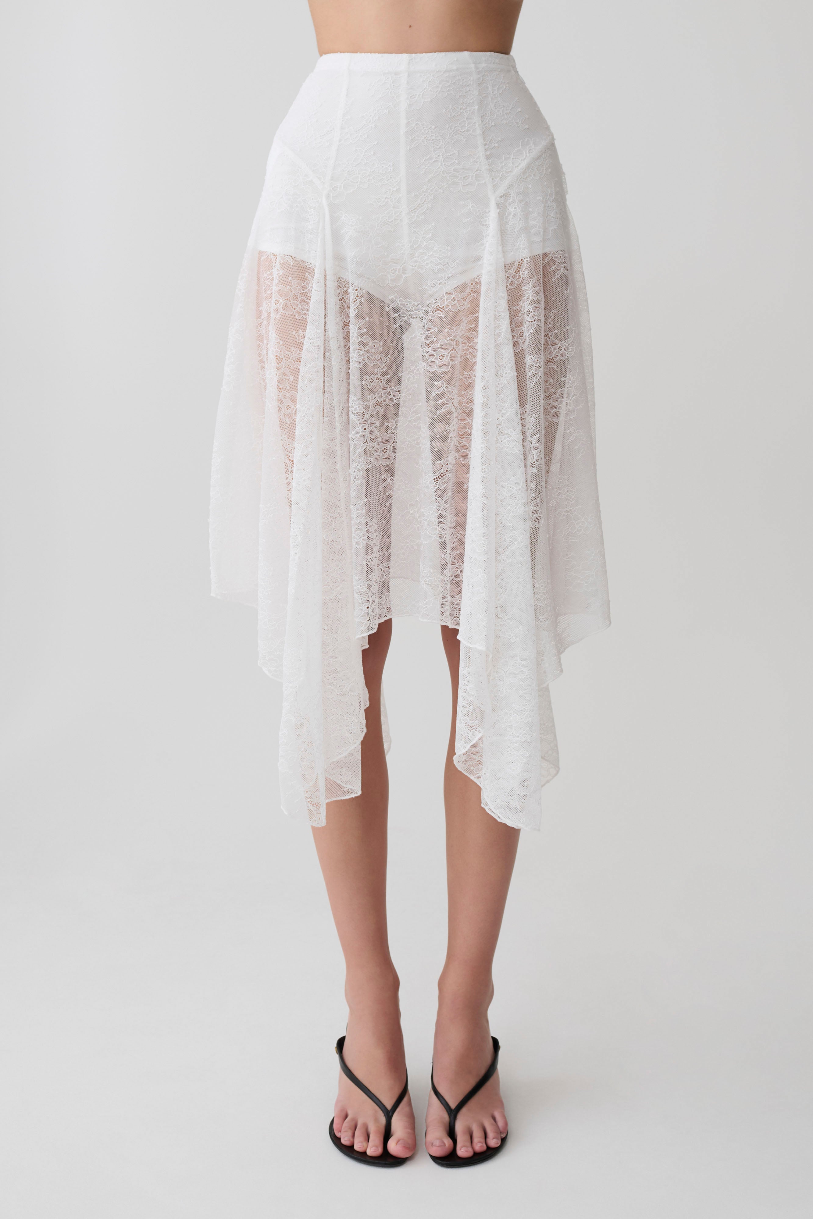 Haime Lace Hankie Midi Skirt - Ivory | MESHKI