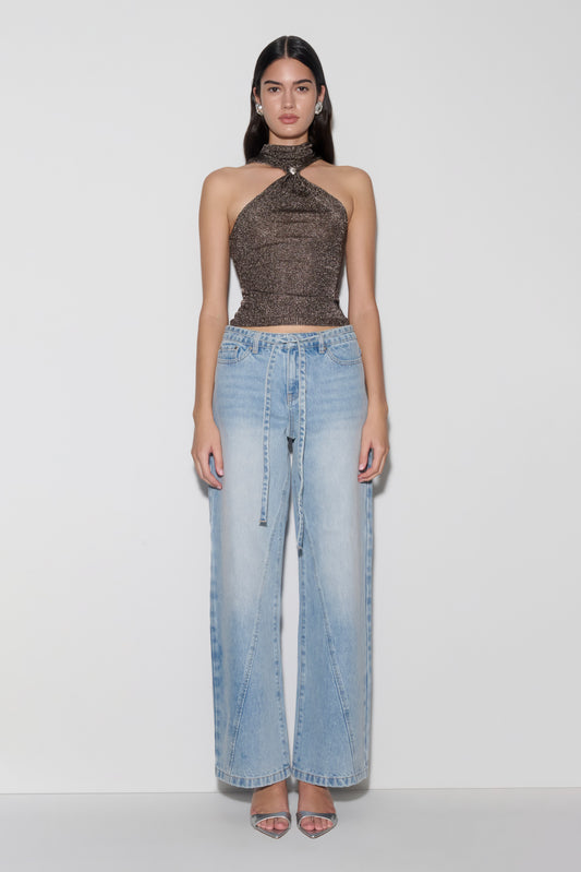 Nikki Lurex Top With Hardware - Gunmetal