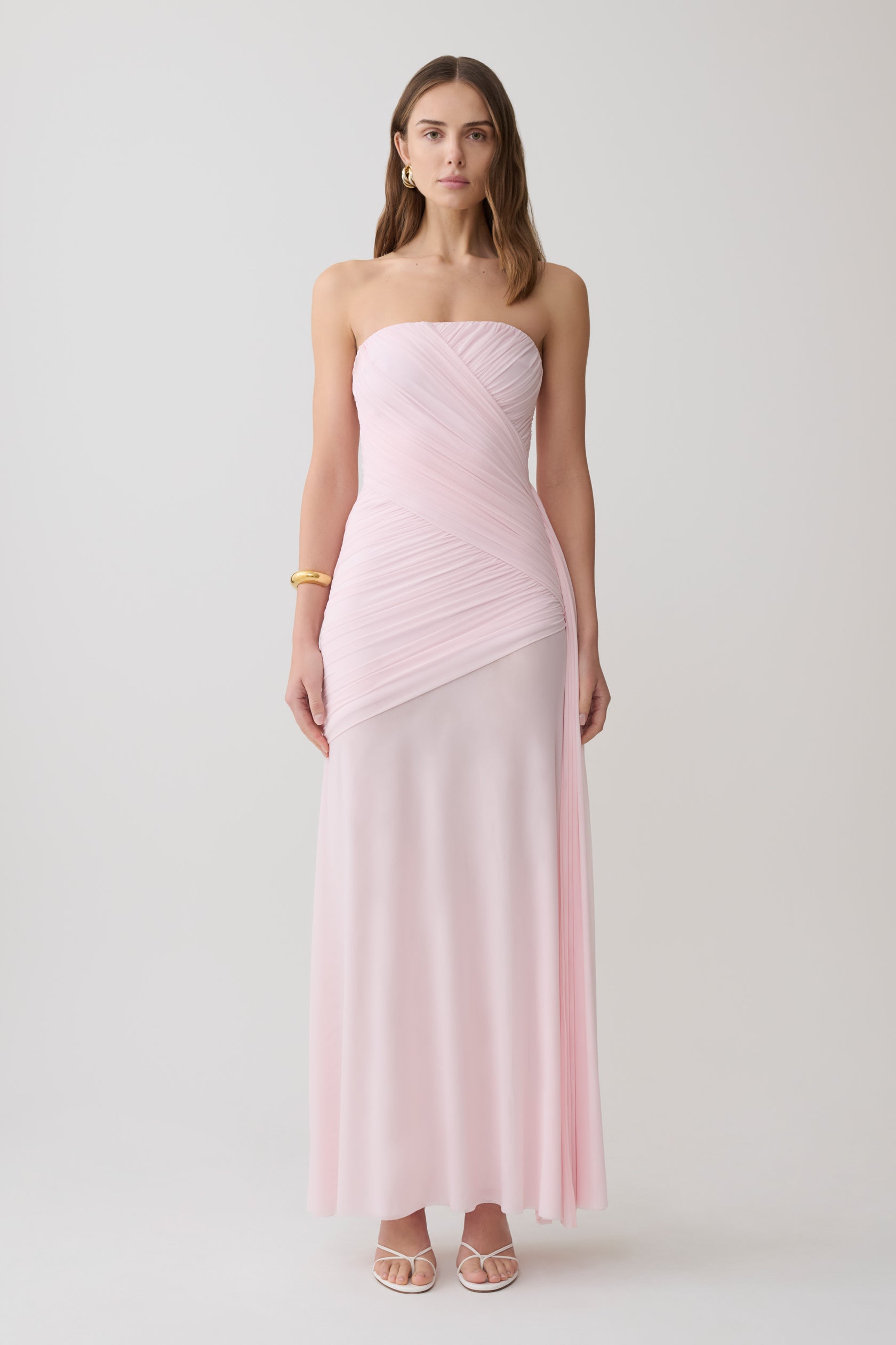 Monet Strapless Ruched Mesh Maxi Dress - Ballet Pink & MESHKI