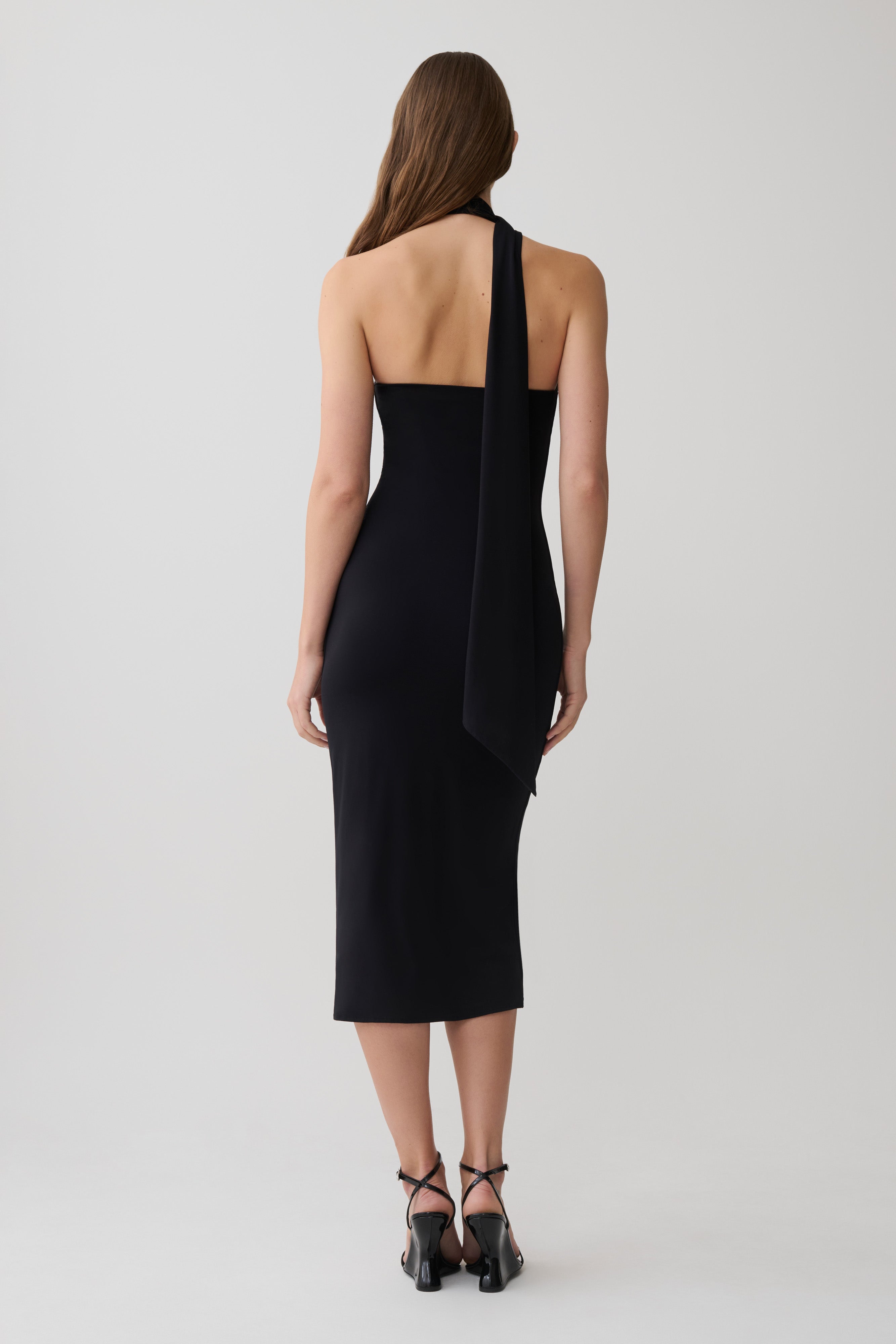Jemma One Shoulder Tie Midi Dress - Black | MESHKI