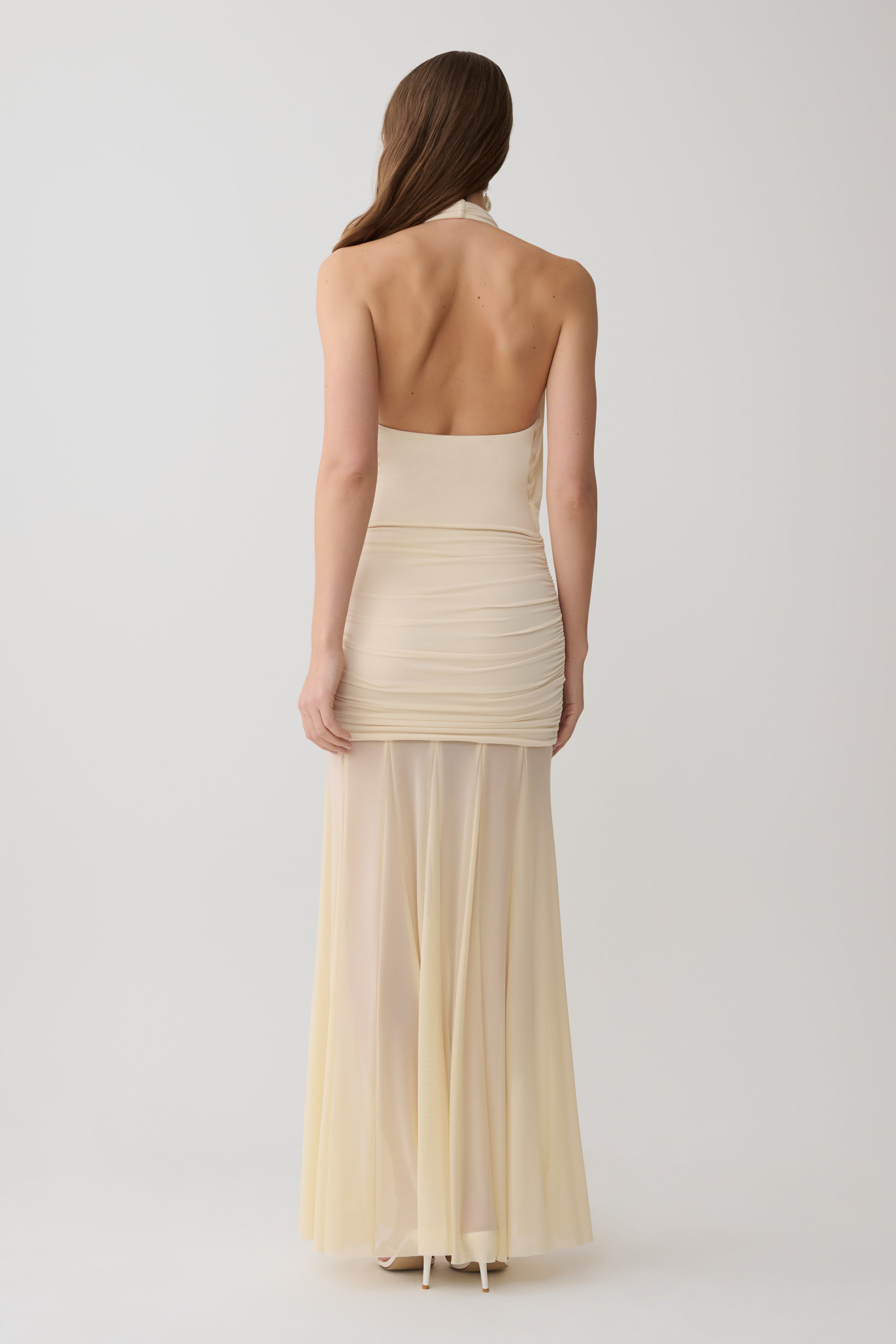 Jorja Draped Halter Slinky Maxi Dress - Ivory #2