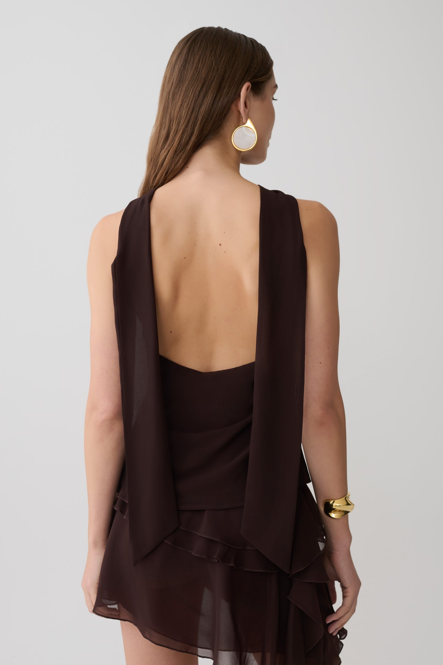 Nora Chiffon Halter Sleeveless Top - Cacao Brown