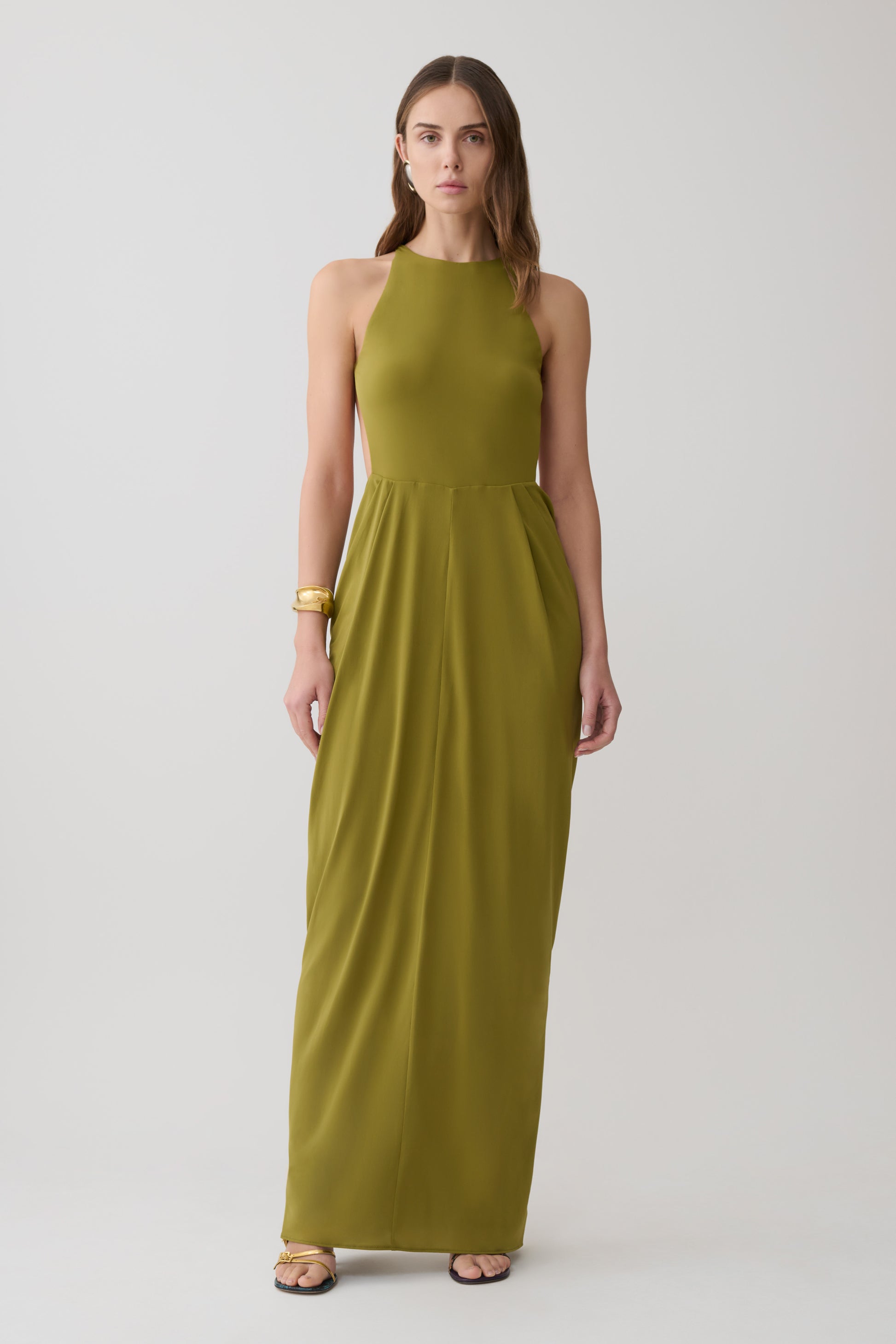 Bahari Low Back Halter Maxi Dress - Vintage Olive #2