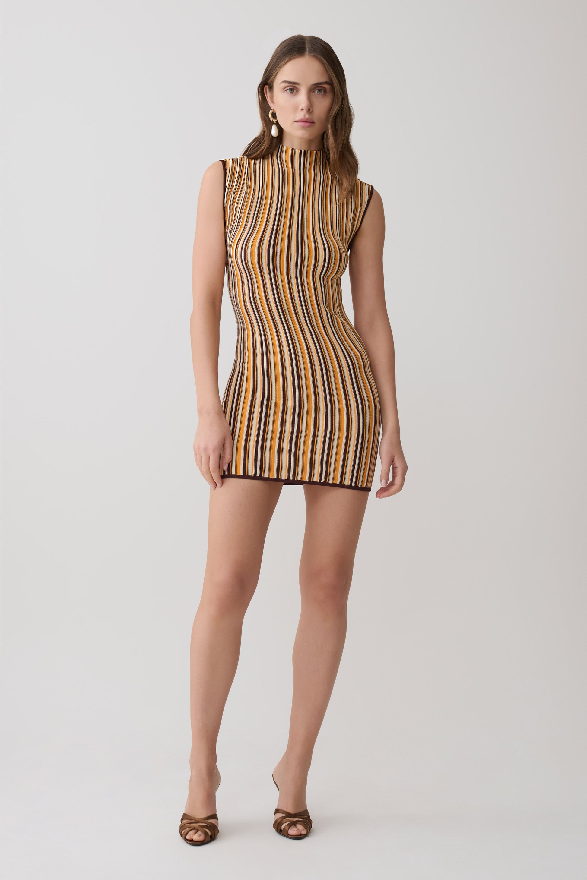 Meggie Striped Sleeveless Mini Dress - Orange/Chocolate #5