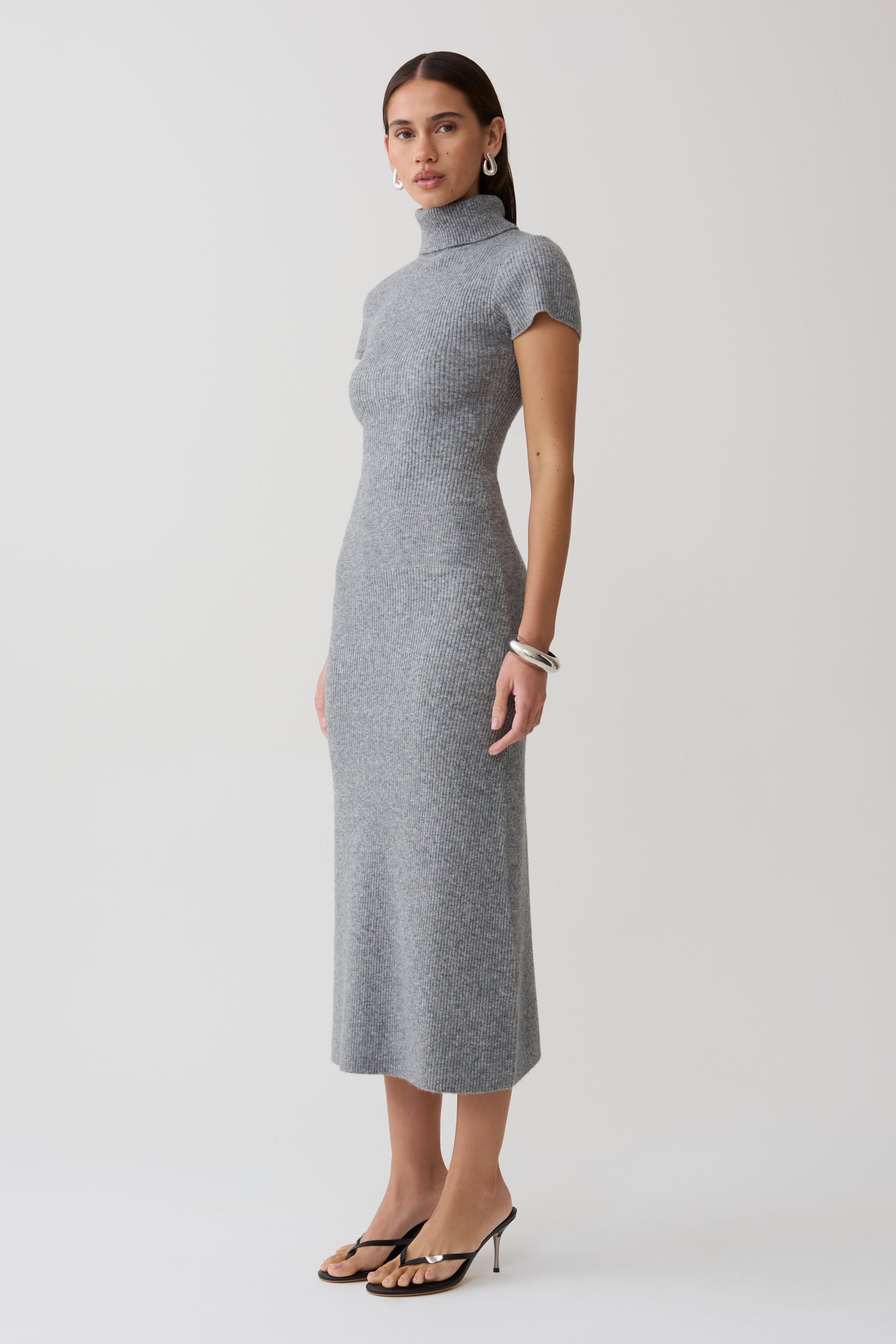 Goldie High Neck Knit Midi Dress - Grey Marle #5