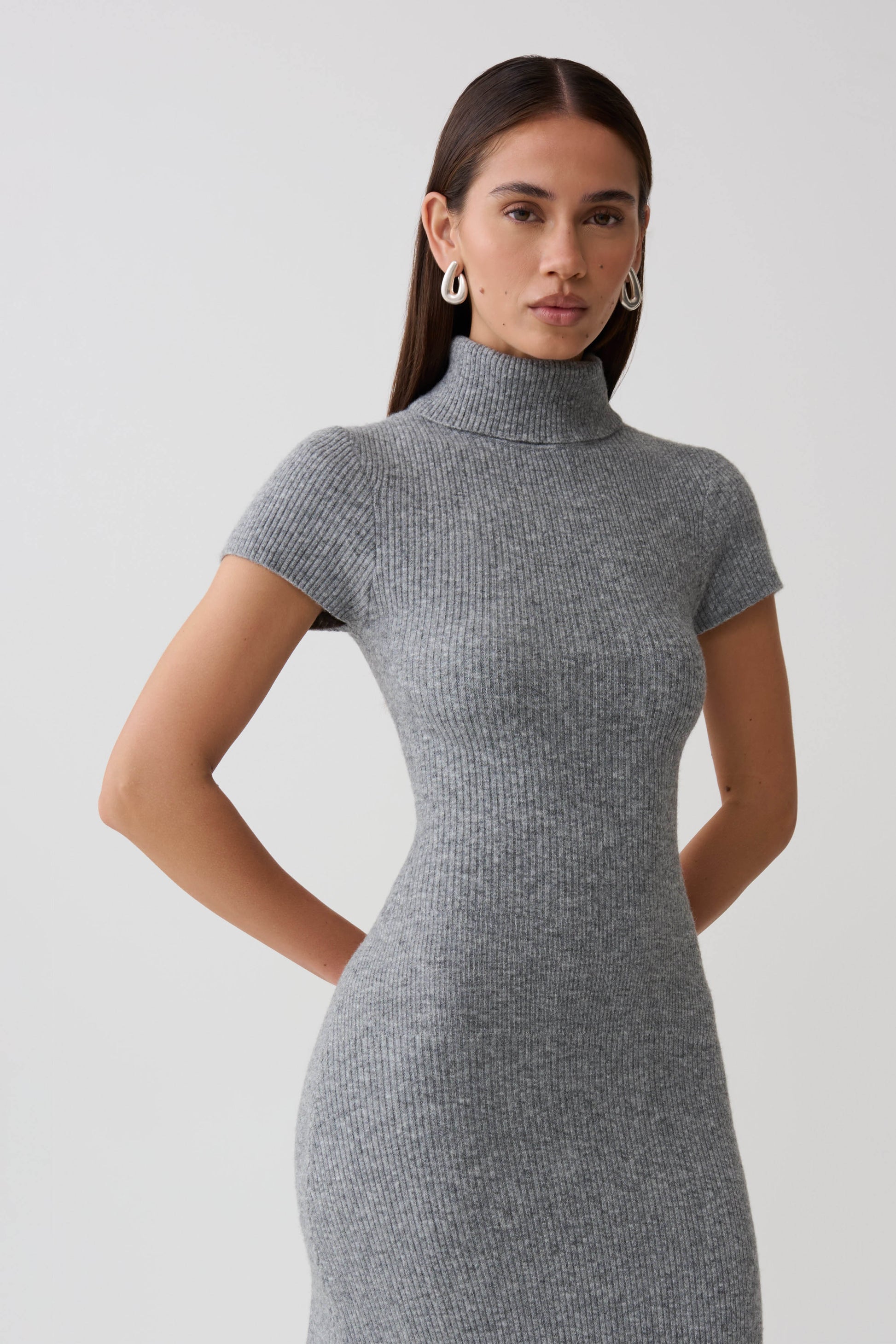 Goldie High Neck Knit Midi Dress - Grey Marle #8