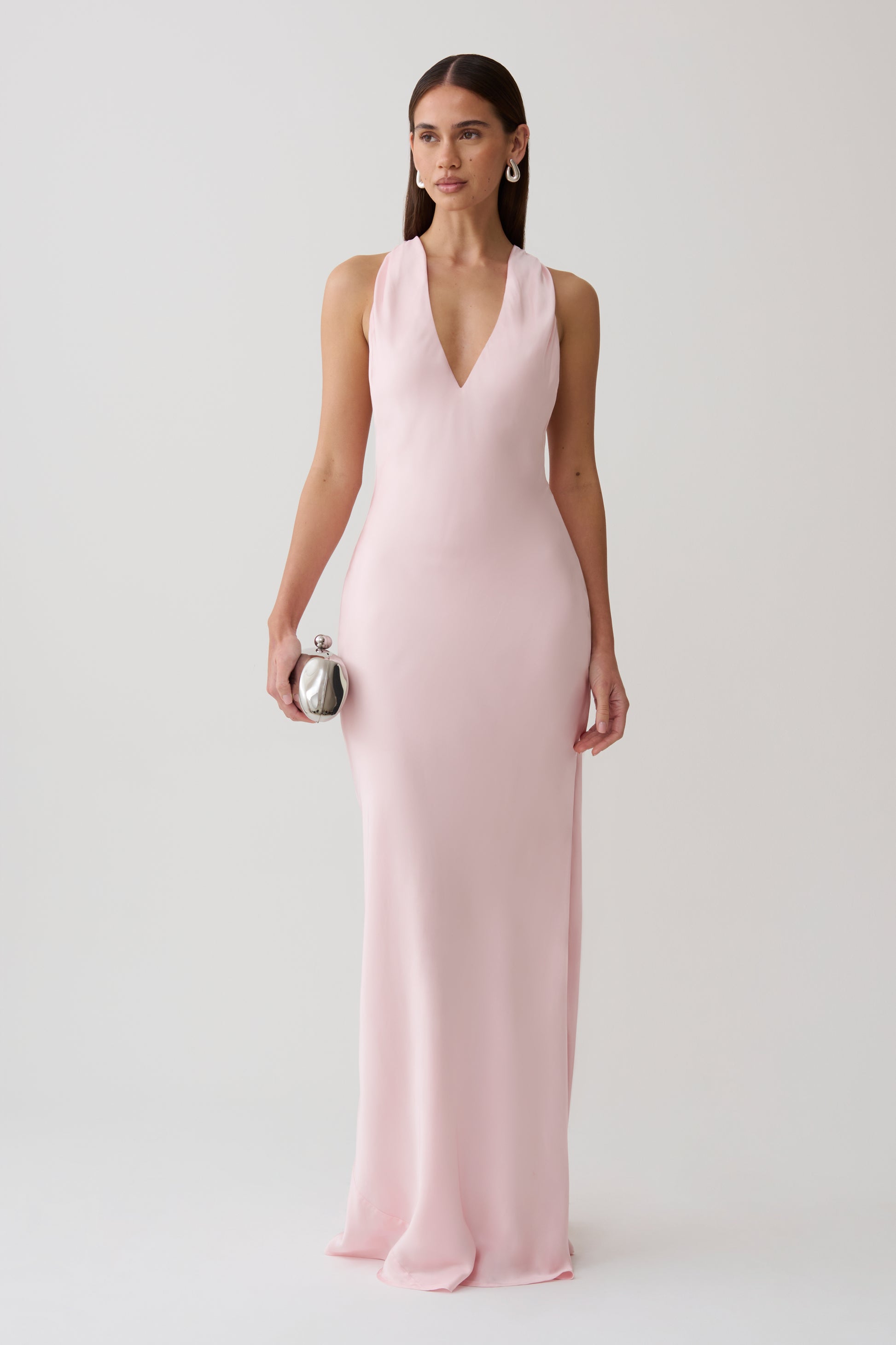 Winnie Halter Satin Maxi Dress With Hardware - Pale Pink #7