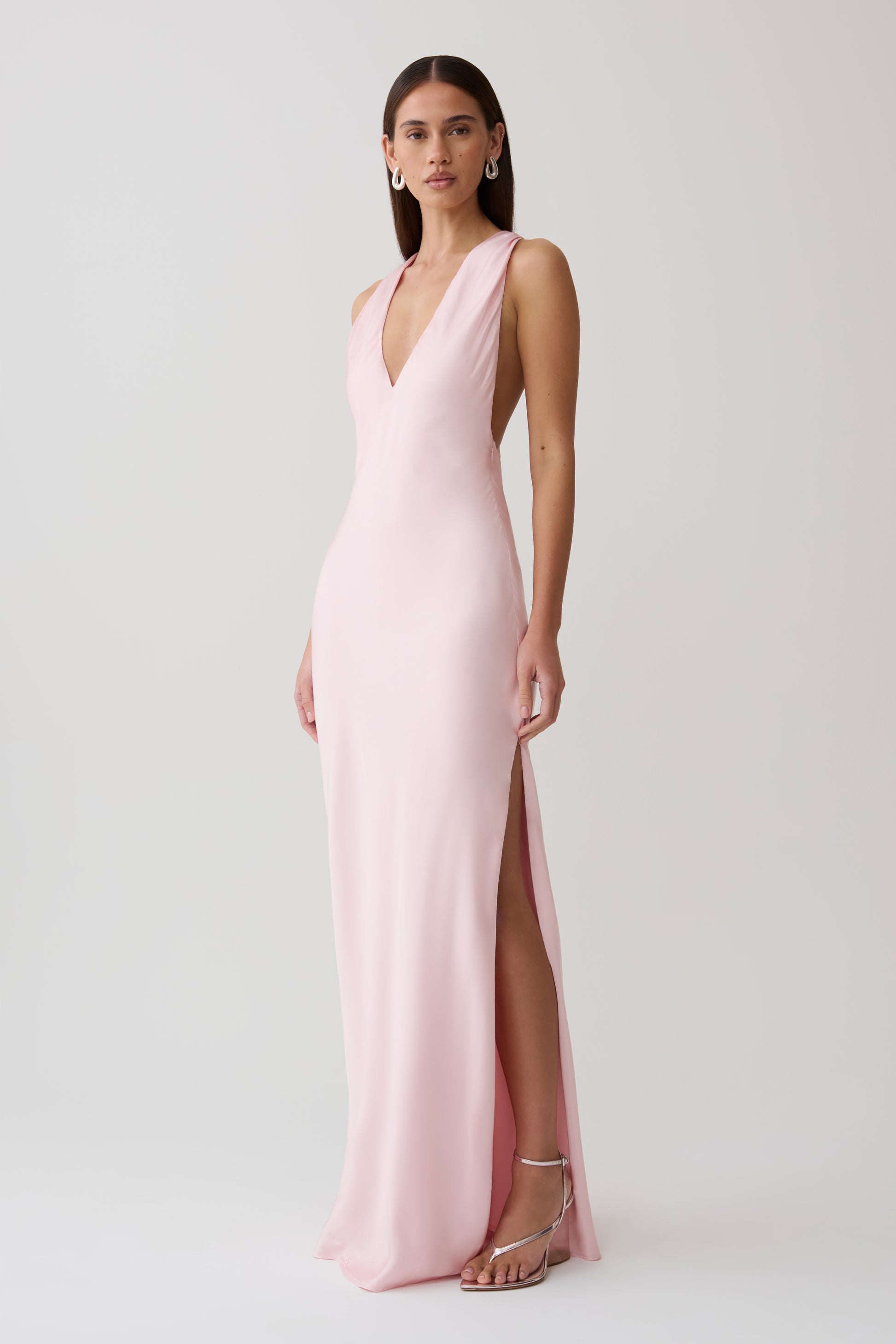 Winnie Halter Satin Maxi Dress With Hardware - Pale Pink #6