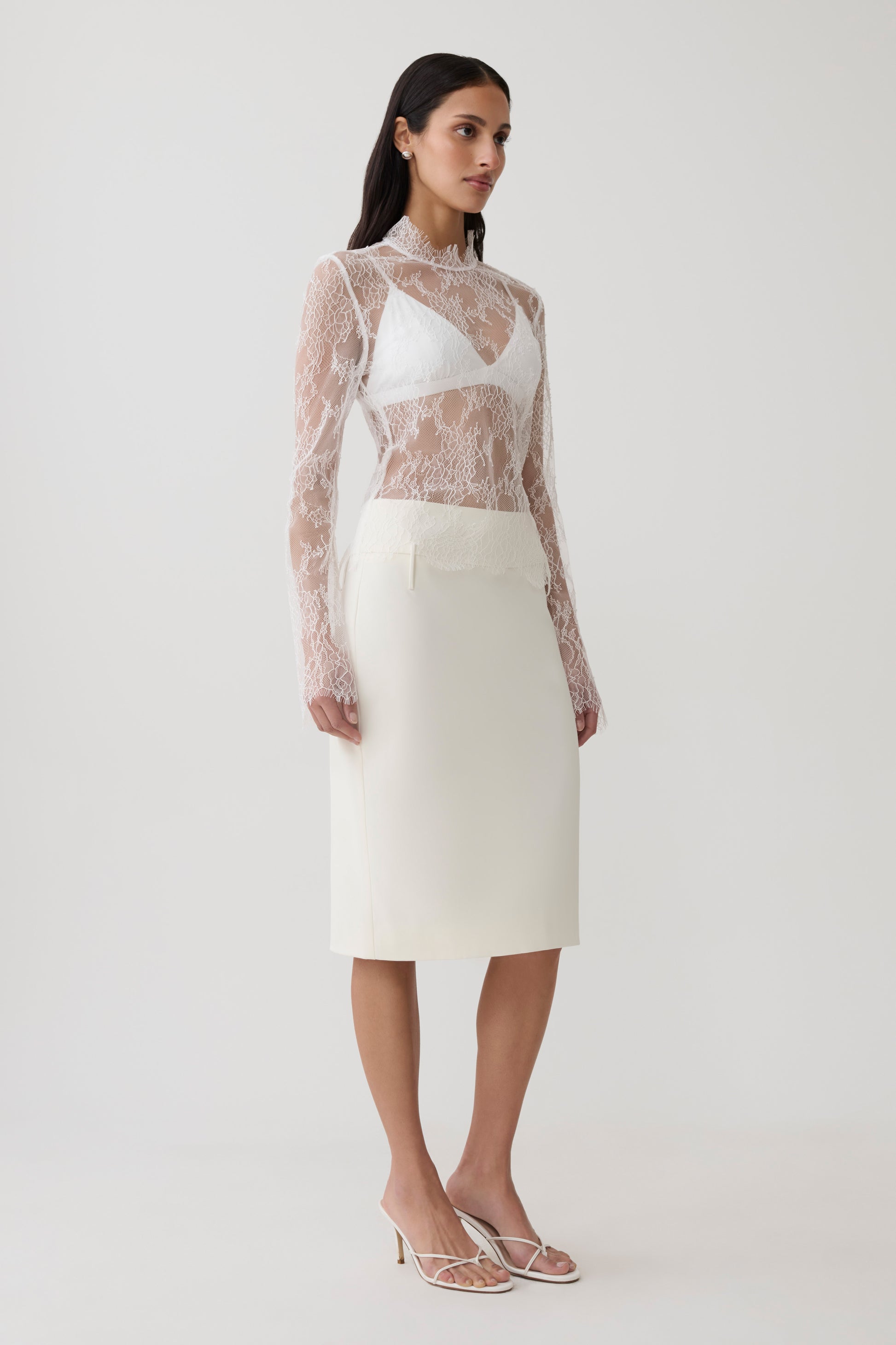 Alizette High Neck Long Sleeve Lace Top - Ivory #4