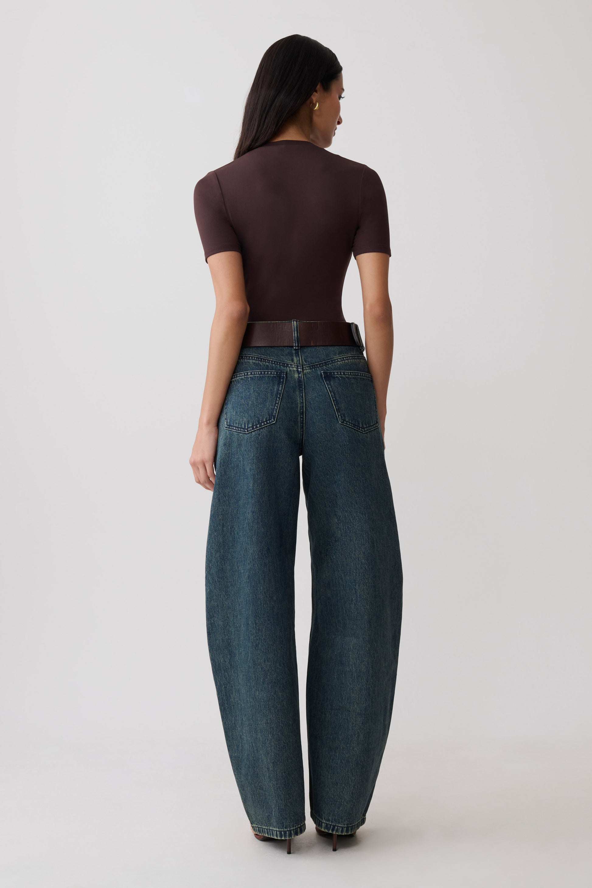 Janelle High V Neck Short Sleeve Top - Chocolate #5