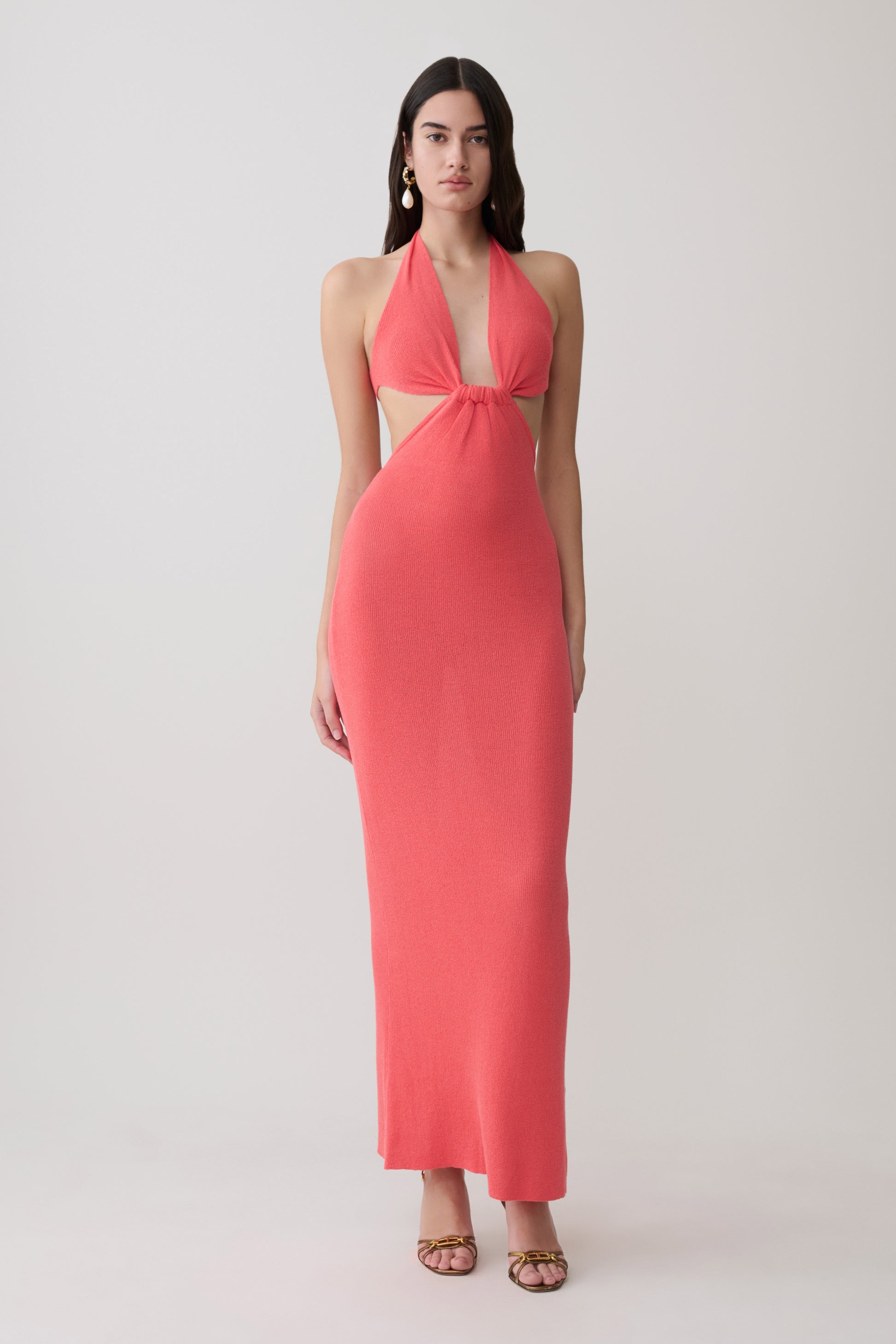 Theresea Halter Knit Maxi Dress - Coral #5
