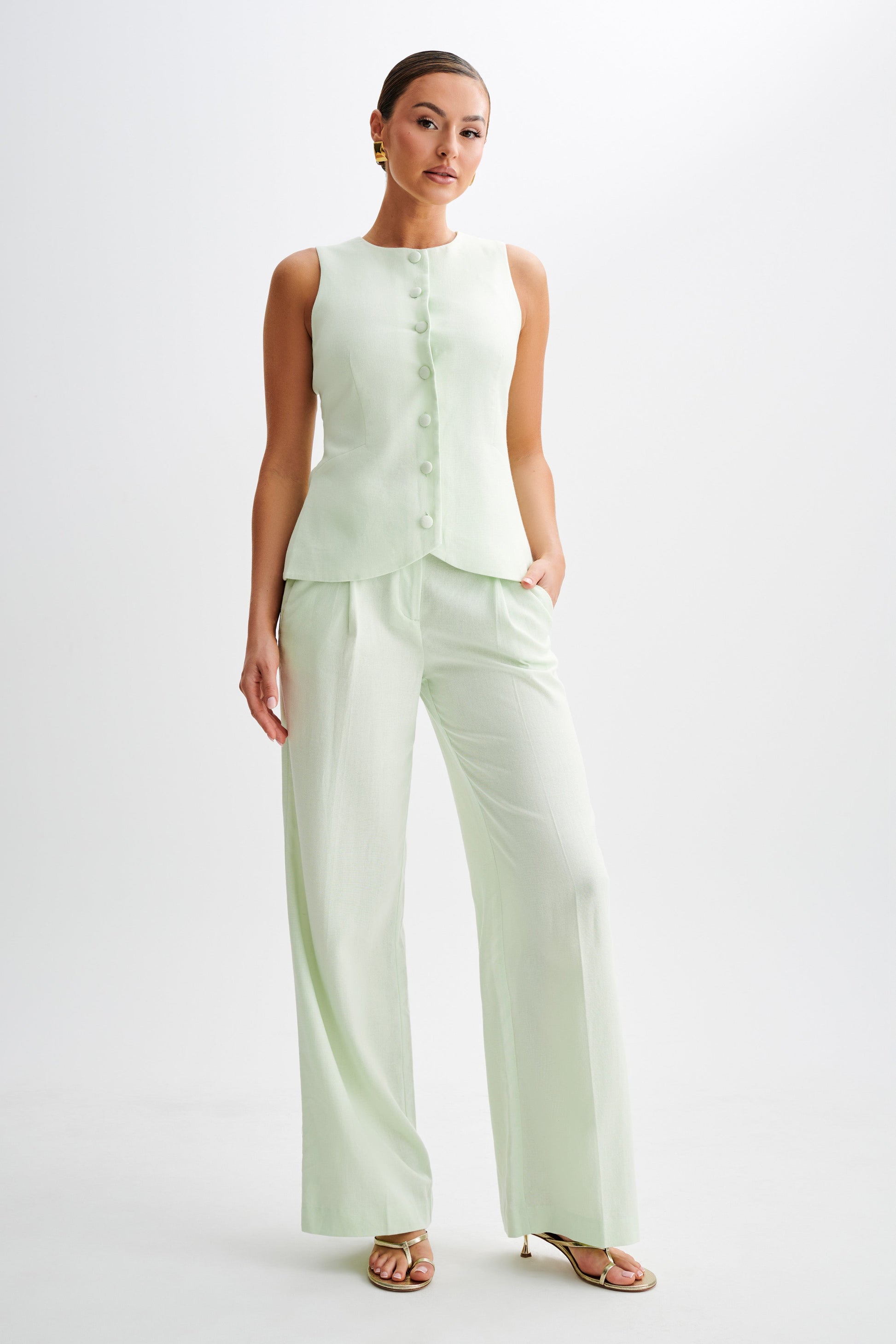 Adrina Straight Leg Linen Pant - Mint #7