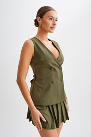 Amelie Suiting Longline Wrap Top - Military Olive