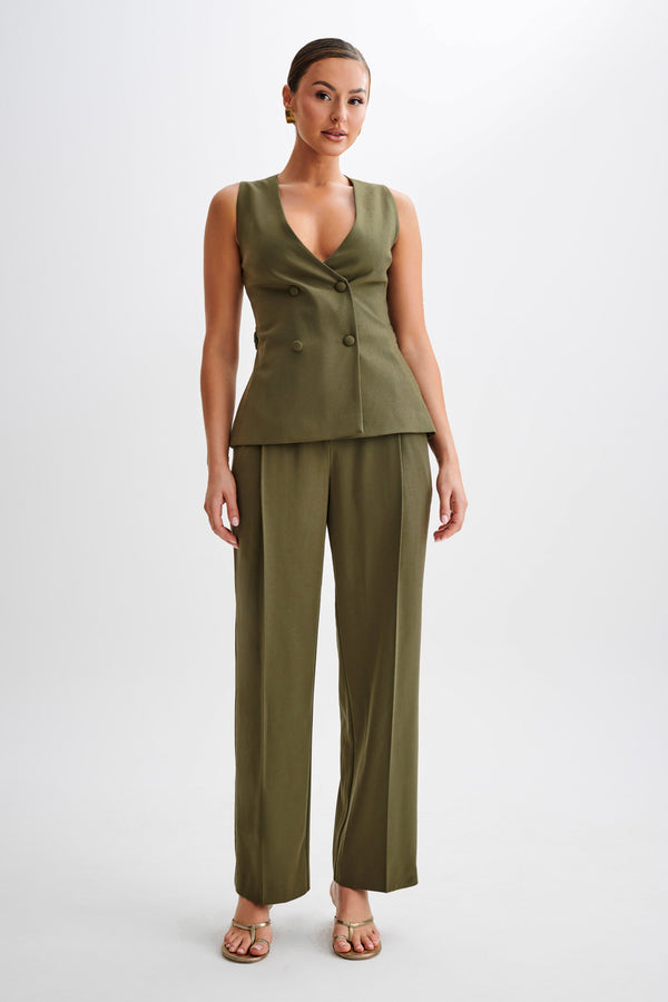 Amelie Suiting Straight Leg Pants - Military Olive