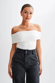 Meena Recycled Nylon Off Shoulder Top - White