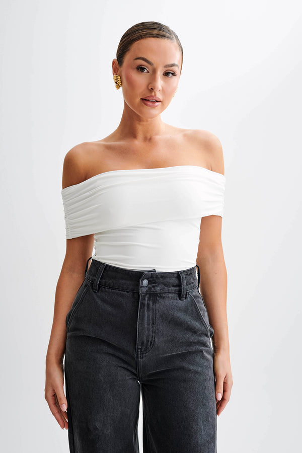 Collective Tops - Meena  Recycled Nylon Off Shoulder Top - White secondary image