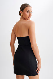 Deana Contrast Suiting Strapless Mini Dress - Black