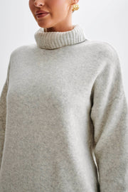Celeste Long Sleeve Knit Mini Dress - Grey Marle