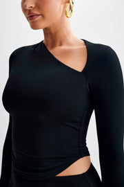 Bruna Slinky Long Sleeve Top With Cut Out - Black