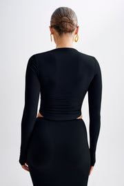 Bruna Slinky Long Sleeve Top With Cut Out - Black