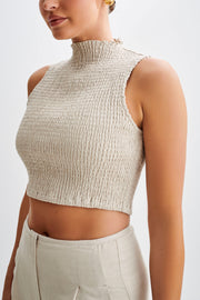 Emanuelle Sleeveless Linen Shirring Top - Natural