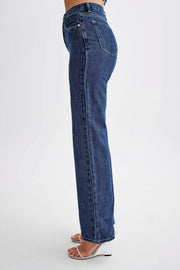 Janine High Waisted Straight Leg Jeans - Dark Blue