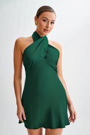 Francine Satin Halter Mini Dress - Forest Green