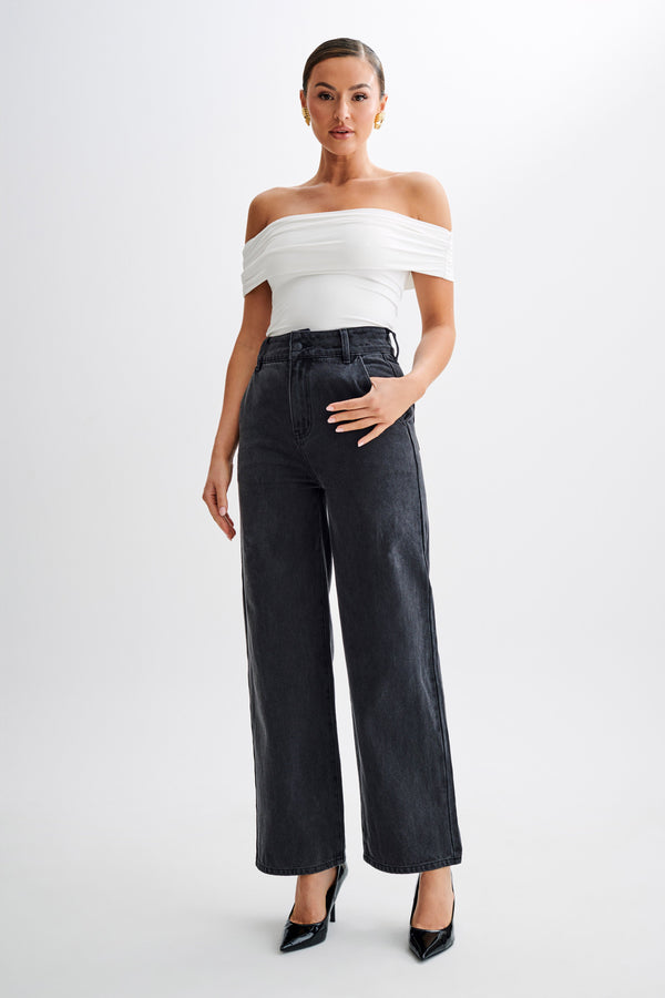 Collective Tops - Meena  Recycled Nylon Off Shoulder Top - White sixth image
