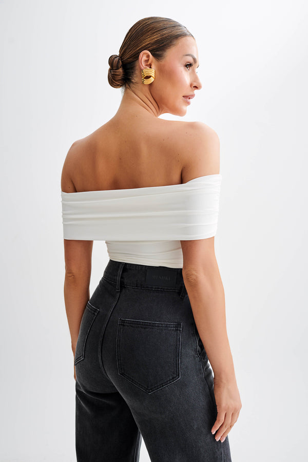 Collective Tops - Meena  Recycled Nylon Off Shoulder Top - White third image
