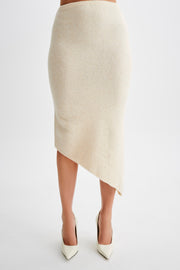 Genevieve Asymmetrical Knit Midi Skirt - Cream Marle