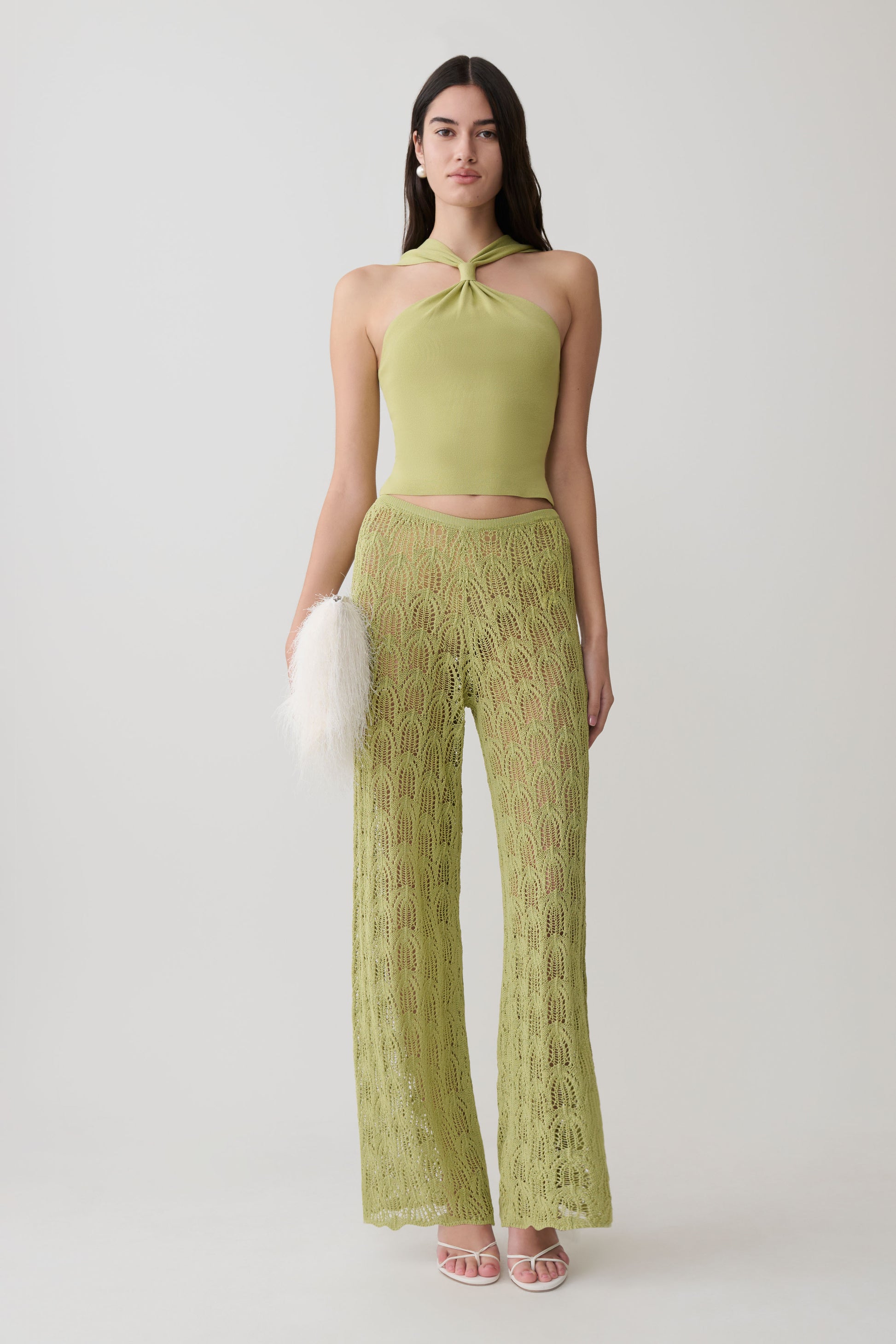 Angelika Twist Front Knit Top - Light Olive #9