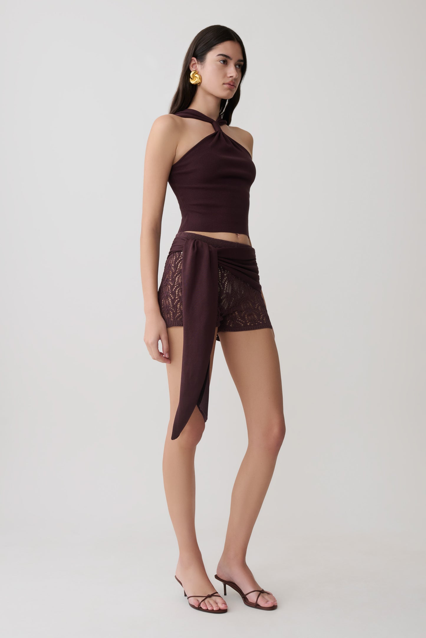 Angelika Twist Front Knit Top - Chocolate