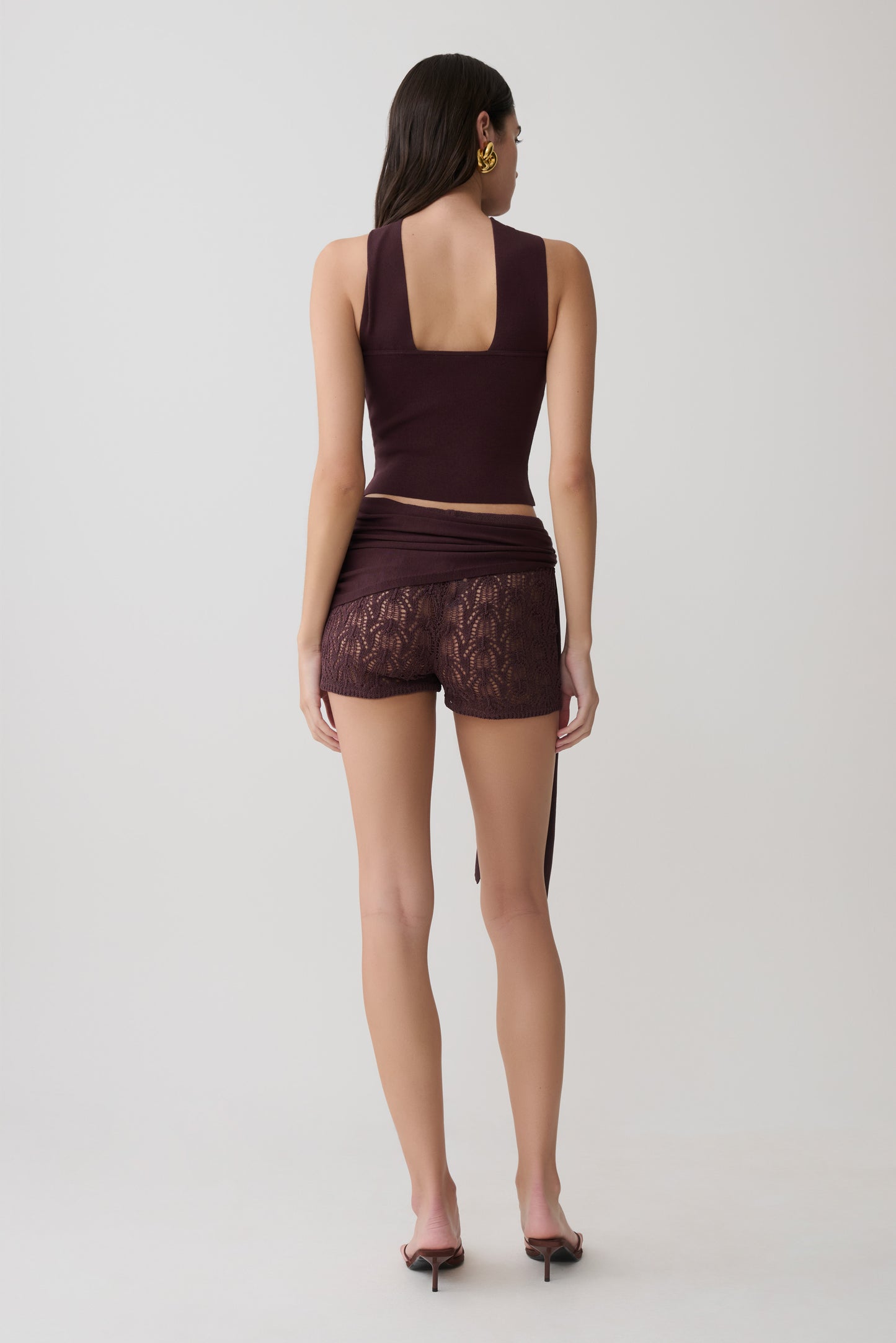 Liora Crochet Shorts With Knit Overlay - Chocolate