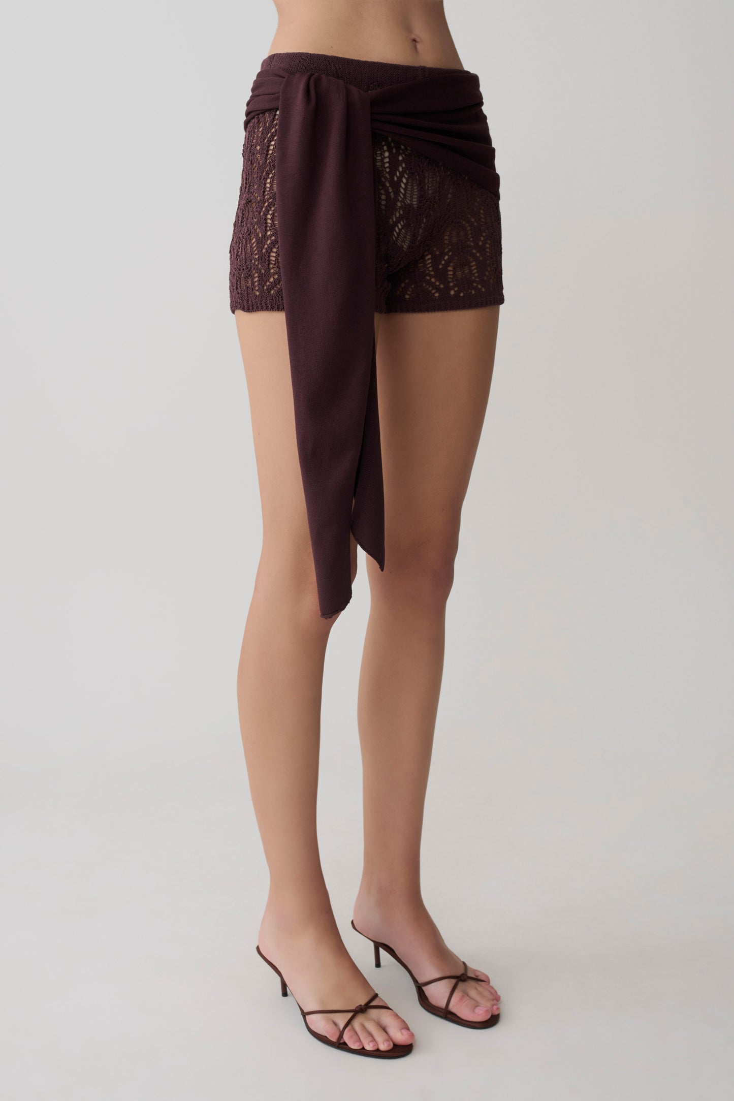 Liora Crochet Shorts With Knit Overlay - Chocolate