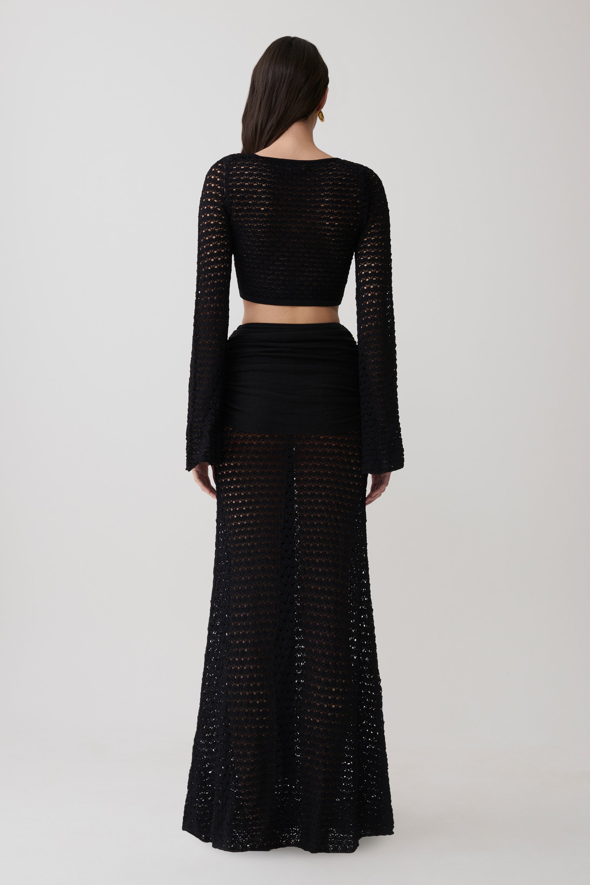 Mania Crochet Long Sleeve Cropped Top - Black #5