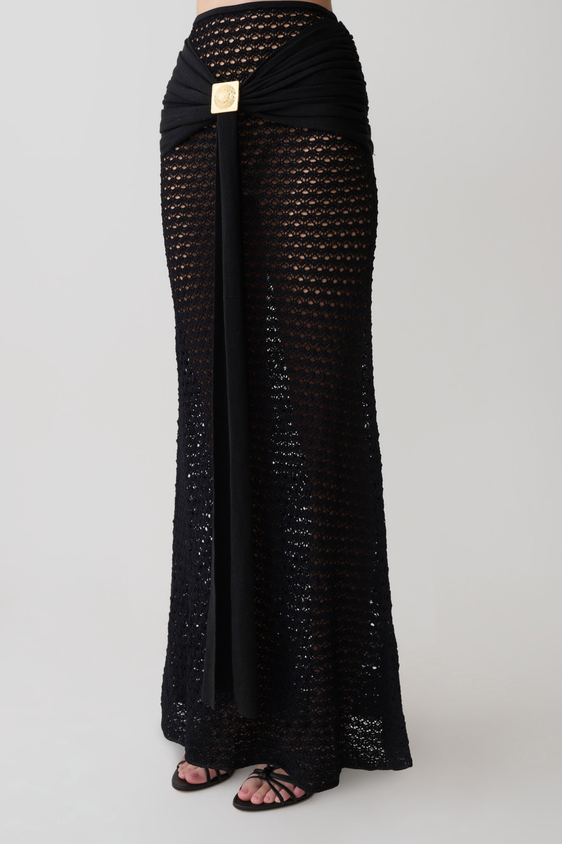 Mania Crochet Maxi Skirt With Hardware - Black #4