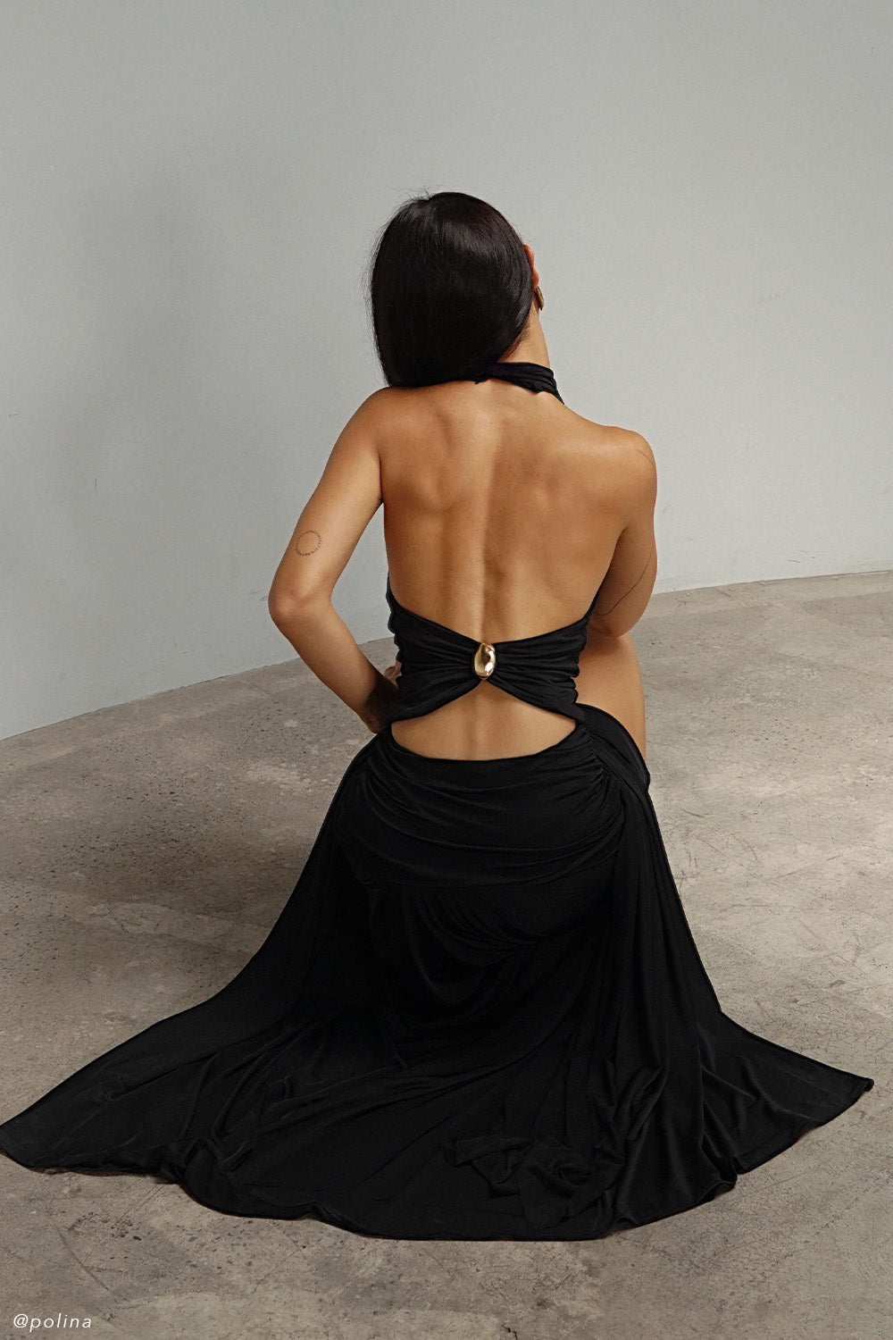 Calandra Slinky Halter Top With Hardware - Black #7