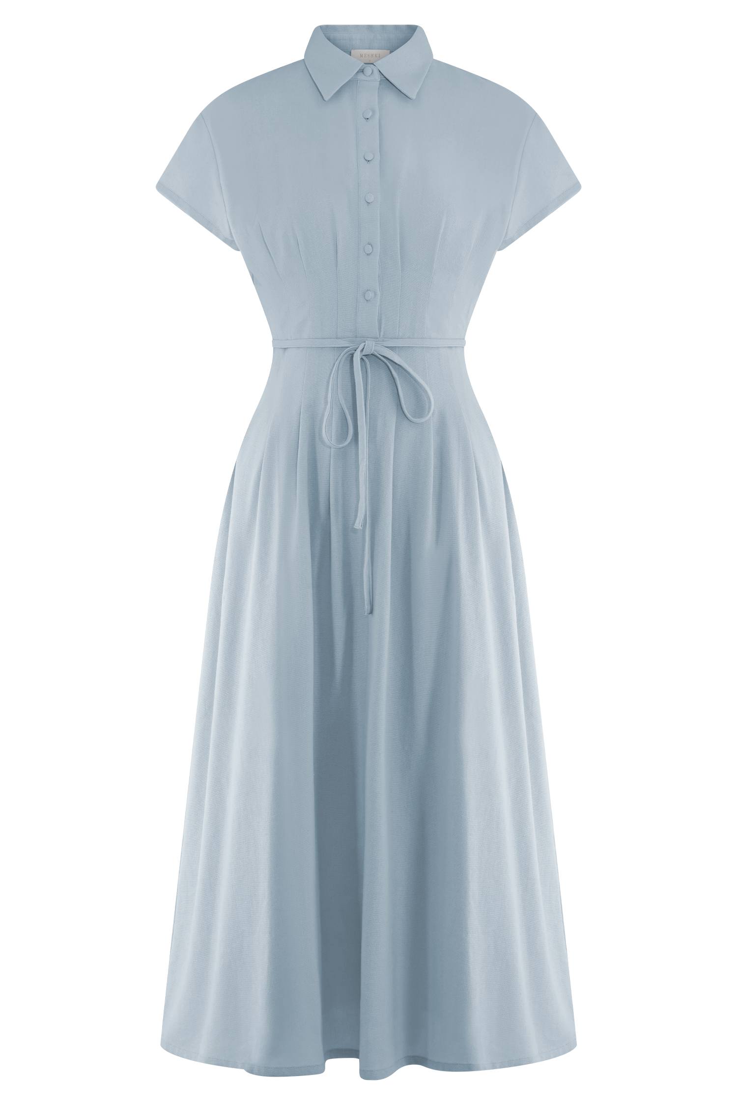 cornflower blue midi dress Aysha Buttoned Linen Midi Dress - Cornflower Blue