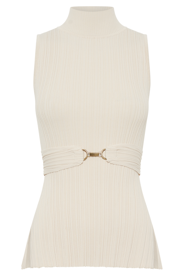 Tanya Cut Out High Neck Top - Cream