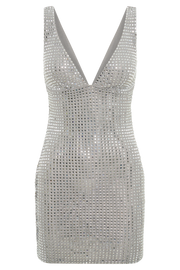 Ryann Mirrored Diamante Mini Dress - Silver