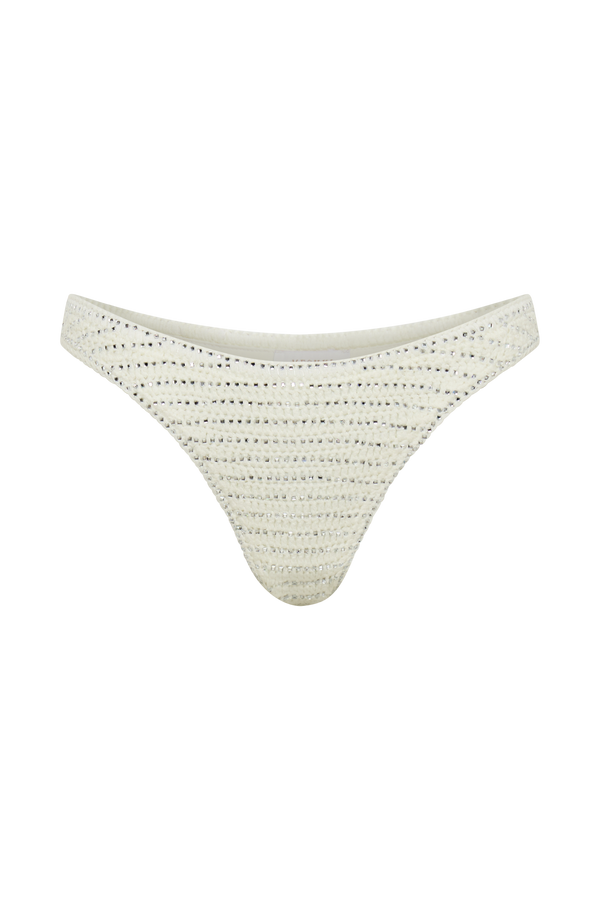 Verity Embellished Knit Bikini Bottom - Buttercream