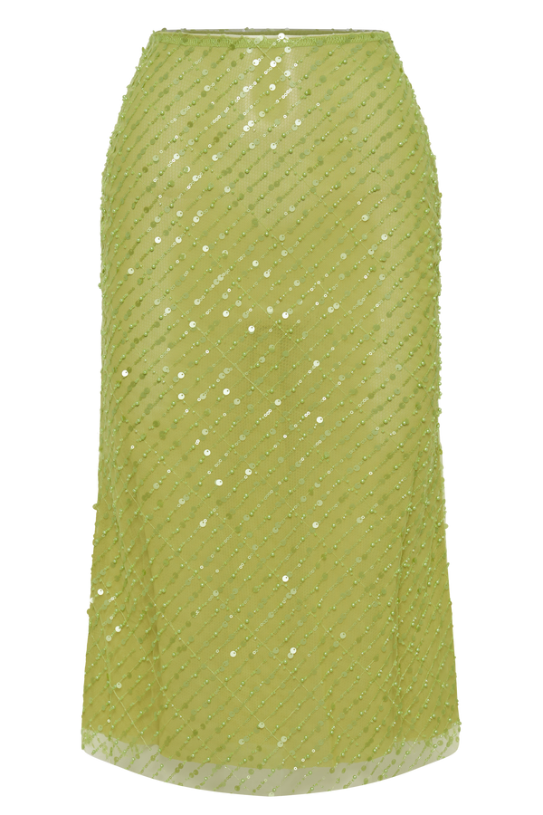 Brynne Sequin Midi Skirt - Parakeet Green