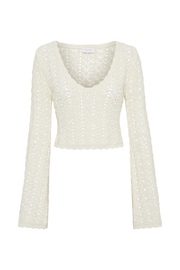 Anais Scalloped Long Sleeve Knit Top - Ivory