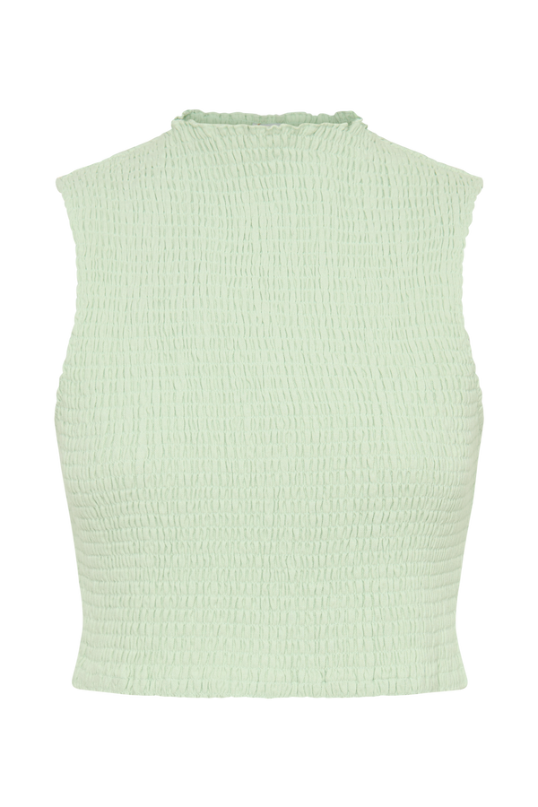 Emanuelle Sleeveless Linen Shirring Top - Mint