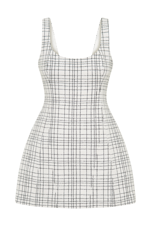 Beth Tweed Mini Dress - White Check