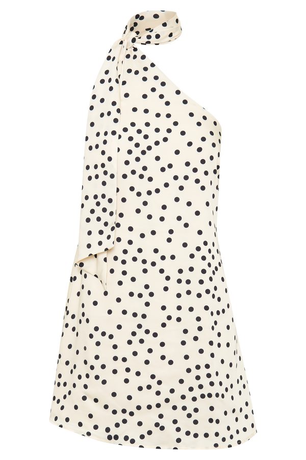 Joan Satin Asymmetrical Mini Dress - Polkadot