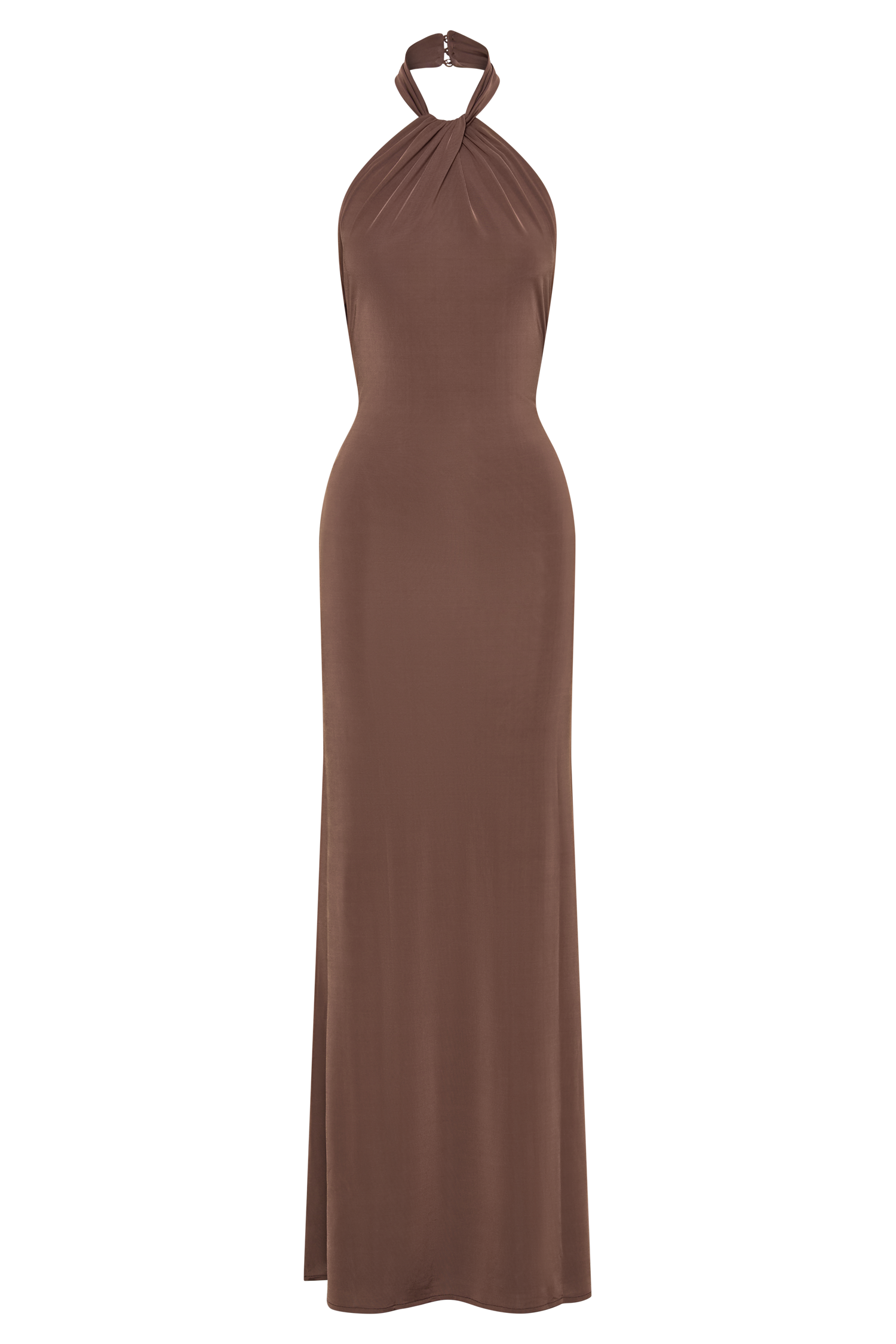 Elyna Slinky Halter Maxi Dress - Chocolate | MESHKI